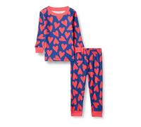 Amazon Essentials Conjuntos de Pijama Ceñidos de Algodón Unisex Bebés, Azul Naranja Corazones, 12 meses