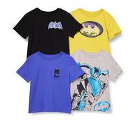 Amazon Essentials DC Camisetas de Manga Corta Niño, Pack de 4, Logotipo de Batman, 6-7 años