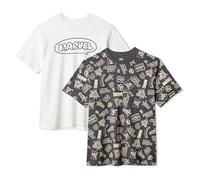 Amazon Essentials Disney Camiseta de Cuello Redondo de Algodón, Manga Corta, Corte Clásico Hombre, Pack de 2, Logotipo de Marvel Marfil, 3XL