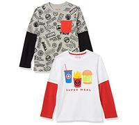 Amazon Essentials Disney | Marvel | Star Wars Camisetas 2 en 1 de Manga Larga Niño, Pack de 2, Comida Divertida/Marvel, 9 años