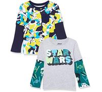 Amazon Essentials Disney | Marvel | Star Wars Camisetas 2 en 1 de Manga Larga Niño, Pack de 2, Logotipo de Star Wars/Camuflaje, 9 años