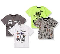 Amazon Essentials Disney | Marvel | Star Wars Camisetas de Cuello en v de Manga Corta Niño, Pack de 4, Nightmare Doodle, 6-7 años