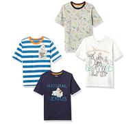 Amazon Essentials Disney | Marvel | Star Wars Camisetas de Manga Corta (Anteriormente Spotted Zebra) Niño, Pack de 4, Azul Marino/Gris/Blanco, Frozen 2/Genio, 4 años