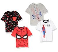 Amazon Essentials Disney | Marvel | Star Wars Camisetas de Manga Corta Niño, Pack de 4, Estampado del Hombre Araña de Marvel, 6-7 años