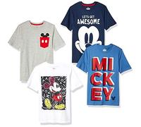 Amazon Essentials Disney | Marvel | Star Wars Camisetas de Manga Corta Niño, Pack de 4, Gris /Azul Marino /Azul /El Increíble Mickey, 6-7 años