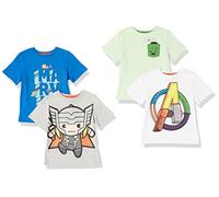 Amazon Essentials Disney | Marvel | Star Wars Camisetas de Manga Corta Niño, Pack de 4, Iconos de Marvel/Logotipo, 10 años