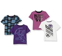 Amazon Essentials Disney | Marvel | Star Wars Camisetas de Manga Corta Niño, Pack de 4, Marvel Black Panther, 6-7 años