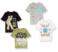 Amazon Essentials Disney | Marvel | Star Wars Camisetas de Manga Corta Niño, Pack de 4, Negro/Verde Oliva/Blanco Star Wars, 6-7 años
