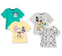 Amazon Essentials Disney | Marvel | Star Wars Camisetas de Manga Corta Niño, Pack de 4, Verde /Naranja /Amarillo /Estampado de Mickey, 3 años