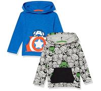 Amazon Essentials Disney | Marvel | Star Wars Camisetas de Manga Larga con Capucha Ligeras Niño, Pack de 2, Marvel Captain America, 11-12 años