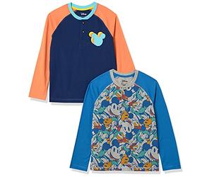 Amazon Essentials Disney | Marvel | Star Wars Camisetas Henley de Manga Larga Niño, Pack de 2, Mickey Variado, 8 años