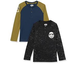 Amazon Essentials Disney | Marvel | Star Wars Camisetas Henley de Manga Larga Niño, Pack de 2, Star Wars Icons, 8 años