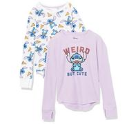 Amazon Essentials Disney | Marvel | Star Wars | Frozen Camisetas Térmicas de Manga Larga Niña, Pack de 2, Stitch Pizza, 11-12 años