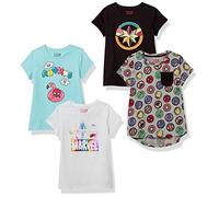 Amazon Essentials Disney | Marvel | Star Wars | Frozen | Princess Camisetas de Manga Corta Niña, Pack de 4, Azul/Blanco Superhéroe de Marvel/Gris/Negro, 3 años