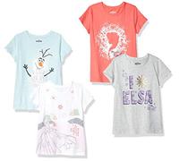 Amazon Essentials Disney | Marvel | Star Wars | Frozen | Princess Camisetas de Manga Corta Niña, Pack de 4, Azul /Gris /Blanco /Frozen Elsa Y Olaf, 9 años