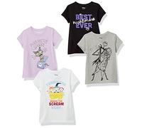 Amazon Essentials Disney | Marvel | Star Wars | Frozen | Princess Camisetas de Manga Corta Niña, Pack de 4, Blanco/Gris/Negro/Nightmare Spooky, 9 años