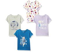Amazon Essentials Disney | Marvel | Star Wars | Frozen | Princess Camisetas de Manga Corta Niña, Pack de 4, Gris/Morado/Azul/Frozen 2 Juntos Más Fuertes, 8 años
