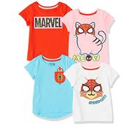 Amazon Essentials Disney | Marvel | Star Wars | Frozen | Princess Camisetas de Manga Corta Niña, Pack de 4, Marvel Spider-Cat, 11-12 años