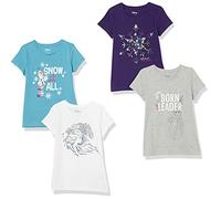Amazon Essentials Disney | Marvel | Star Wars | Frozen | Princess Camisetas de Manga Corta Niña, Pack de 4, Morado /Azul /Gris /Frozen 2 Líder Nato, 5 años