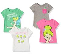 Amazon Essentials Disney | Marvel | Star Wars | Frozen | Princess Camisetas de Manga Corta Niña, Pack de 4, Tinker Bell Moods, 5 años