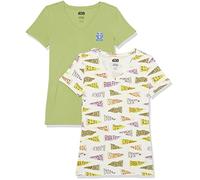 Amazon Essentials Disney | Marvel | Star Wars | Princess Camiseta de Cuello en v de Manga Corta y Ajuste Clásico Mujer, Pack de 2, Star Wars Pennant, XXL