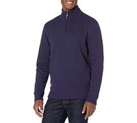 Amazon Essentials Jersey de Canalé Francés con Cremallera de un Cuarto Hombre, Azul Marino, L