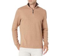 Amazon Essentials Jersey de Canalé Francés con Cremallera de un Cuarto Hombre, Camel Mezcla, M