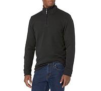 Amazon Essentials Jersey de Canalé Francés con Cremallera de un Cuarto Hombre, Negro Efecto Lavado, L