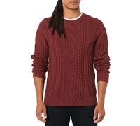 Amazon Essentials Jersey de Manga Larga 100% de Algodón con Trenzado Aran y Cuello Redondo Hombre, Rojo Sangre de Buey, XL