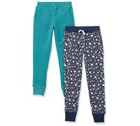 Amazon Essentials Joggers Niña, Pack de 2, Azul Marino Estrellas/Verde Azulado, 3 años