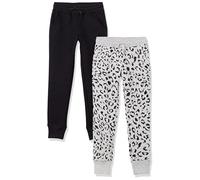 Amazon Essentials Joggers Niña, Pack de 2, Gris Claro Mezcla Guepardo/Negro, 8 años