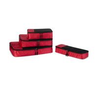 Amazon Essentials Juego de 4 Cubos para Viaje, Organizador de Equipaje con Doble Cremallera, Parte Superior de Malla, Poliéster, Pequeño/Mediano/Grande/Delgado, Rojo (antes Amazon Basics)