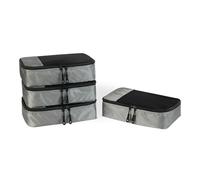 Amazon Essentials Juego de 4 Cubos para Viaje, Organizador de Equipaje con Doble Cremallera, Parte Superior de Malla, Poliéster, Pequeño, Gris (anteriormente Amazon Basics)