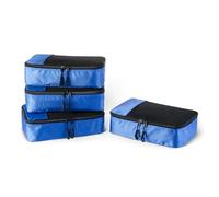 Amazon Essentials Juego de 4 Cubos para Viaje, Organizador de Equipaje con Doble Cremallera, Parte Superior de Malla, Poliéster, Pequeño/Mediano/Grande/Delgado, Azul (antes Amazon Basics)