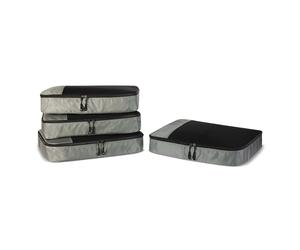 Amazon Essentials Juego de 4 Cubos para Viaje, Organizador de Equipaje con Doble Cremallera, Parte Superior de Malla, 100% Poliéster, Grande, Gris (anteriormente Amazon Basics)