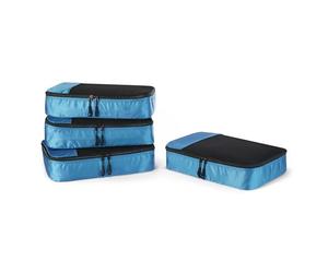 Amazon Essentials Juego de 4 Cubos para Viaje, Organizador de Equipaje con Doble Cremallera, Parte Superior de Malla, Poliéster, Mediano, Celeste (anteriormente Amazon Basics)