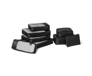 Amazon Essentials Juego de 8 Cubos de Equipaje para Viajes, Organizador de Equipaje con Doble Cremallera, 100% Poliéster, Varias Dimensiones, Negro