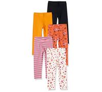 Amazon Essentials Leggings Niña, Pack de 5, Amarillo Mostaza/Blanco Floral/Negro/Rosa Rayas/Skiing Foxes, 8 años