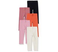 Amazon Essentials Leggings Niña, Pack de 5, Carmín/Marfil/Naranja/Negro/Rosa, 11-12 años