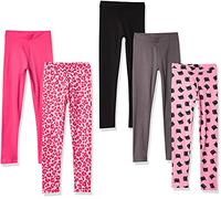 Amazon Essentials Leggings Niña, Pack de 5, Estampado de Animales/Gato/Gris Oscuro/Negro/Rosa, 9-10 años