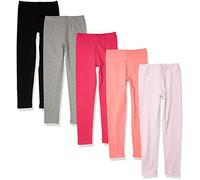 Amazon Essentials Leggings Niña, Pack de 5, Gris Mezcla/Melocotón/Negro/Rojo/Rosa Claro, 11-12 años