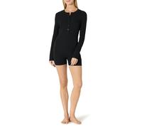 Amazon Essentials Mono de Manga Larga en Mezcla de Algodón Acanalado para Descansar Mujer, Negro, M