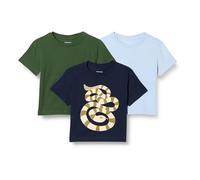 Amazon Essentials Niños Camisetas de algodón, Paquete de 3, Azul Claro/Serpiente/Verde Oliva Oscuro, 8 años