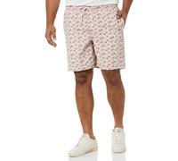 Amazon Essentials Pantalones Cortos de Algodón de Corte Holgado de 20cm con Cintura Elástica y Cordones Hombre, Rosa Viejo Estampado de Hojas de Palmera, S