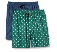 Amazon Essentials Pantalones Cortos de Pijama de Popelina Elástica y Algodón Hombre, Pack de 2, Añil/Lobo, S