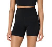 Amazon Essentials Pantalones Cortos Deportivos FormFlex para Ciclismo, Suaves, de Cintura Alta de 13 cm con Bolsillos Mujer, Negro, L