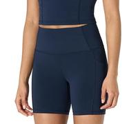 Amazon Essentials Pantalones Cortos Deportivos FormFlex para Ciclismo, Suaves, de Cintura Alta de 13 cm con Bolsillos Mujer, Azul Marino, L
