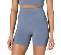 Amazon Essentials Pantalones Cortos Deportivos FormFlex para Ciclismo, Suaves, de Cintura Alta de 13 cm con Bolsillos Mujer, Gris Pizarra, L