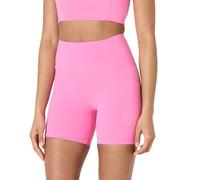 Amazon Essentials Pantalones Cortos Deportivos FormFlex para Ciclismo, Suaves, de Cintura Alta de 13 cm con Bolsillos Mujer, Rosa Flamenco, L