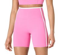 Amazon Essentials Pantalones Cortos Deportivos FormFlex para Ciclismo, Suaves, de Cintura Alta de 15 cm con Ribete en Contraste Mujer, Blanco/Rosa Flamenco, XL